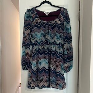 Speechless Chevron Long Sleeve Dress Medium | Boho Fit & Flare Spring